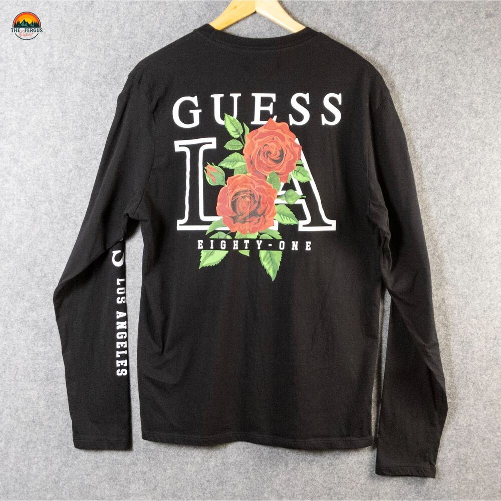Guess Los Angeles T-Shirt Black Long Sleeve Pullover Crew Streetwear Men's L - Picture 2 of 10